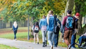 college students walking