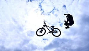 flying bike, falling teen (impulsive behavior concept)