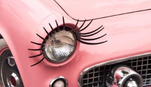 pink car with eyelashes (image recognition concept)