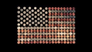 American flag made of coins (middle class concept)