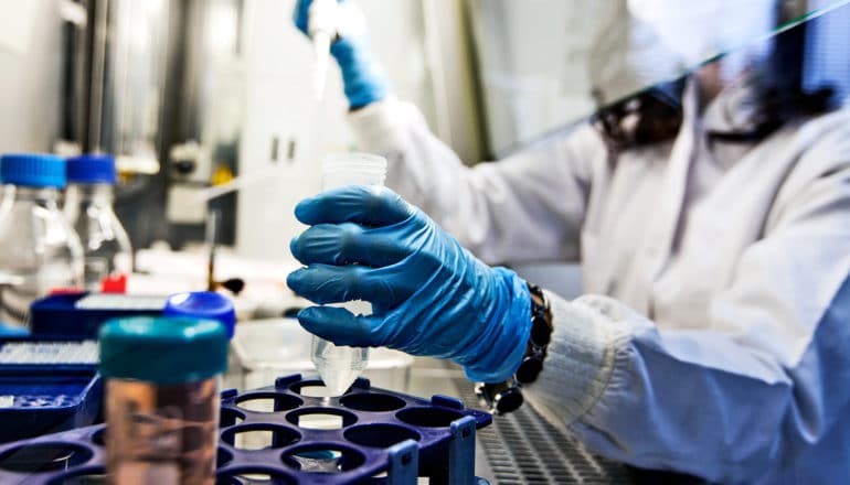 woman working in the lab (synthetic proteins concept)