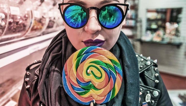 woman with large lollipop