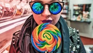 woman with large lollipop