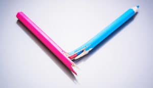 broken pencil is blue at the writing end and pink at the other half