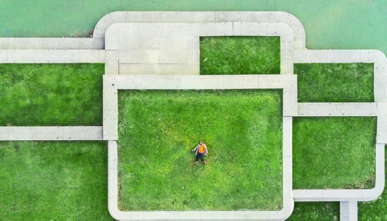 concrete-bounded green spaces from above - parks