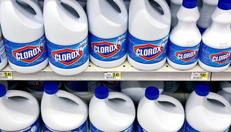 bottles of bleach on store shelves