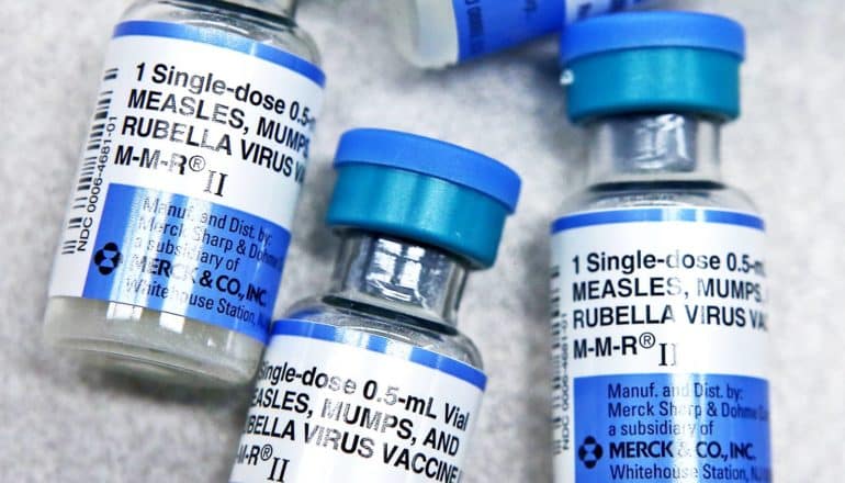 measles, mumps, rubella vaccine in blue vials