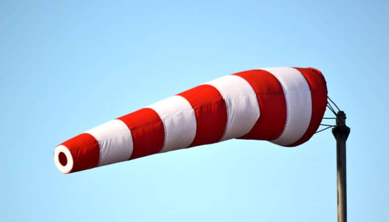 red and white striped windsock