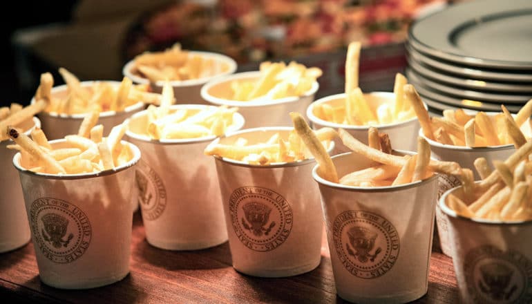 french fries in cups with presidential seal