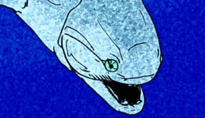 An artist's drawing of Titanichthys opening its mouth