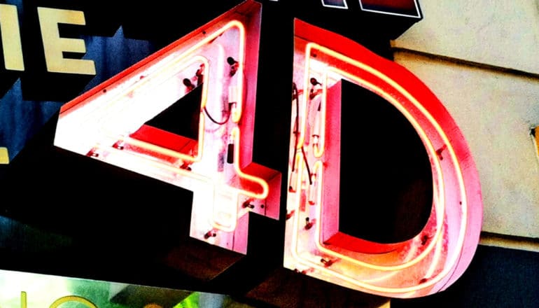 A red/pink neon sign reads "4D"