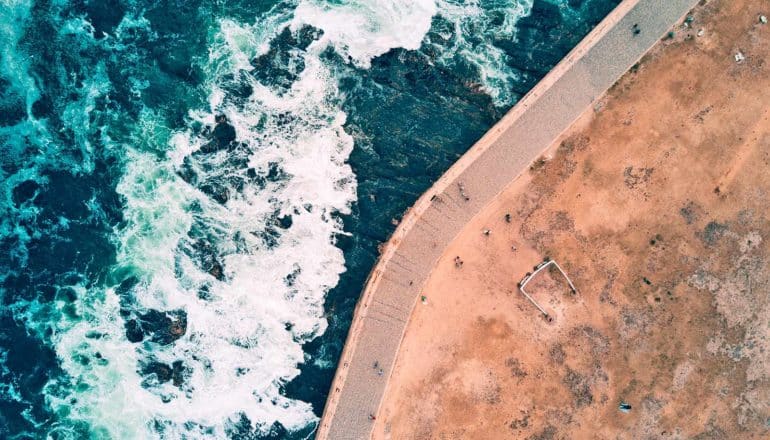 waves and waterfront from above