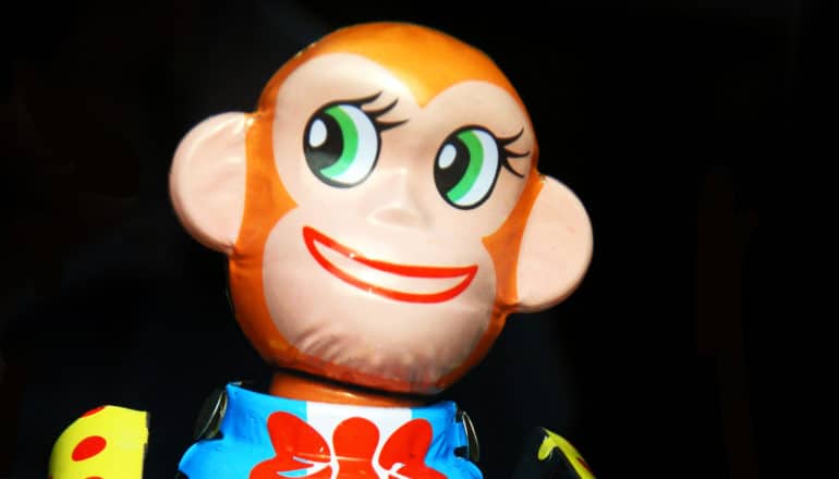 toy monkey looks like it's scheming