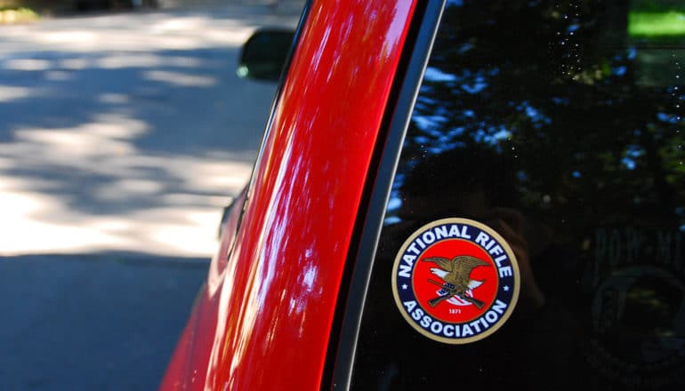 NRA sticker on truck back window