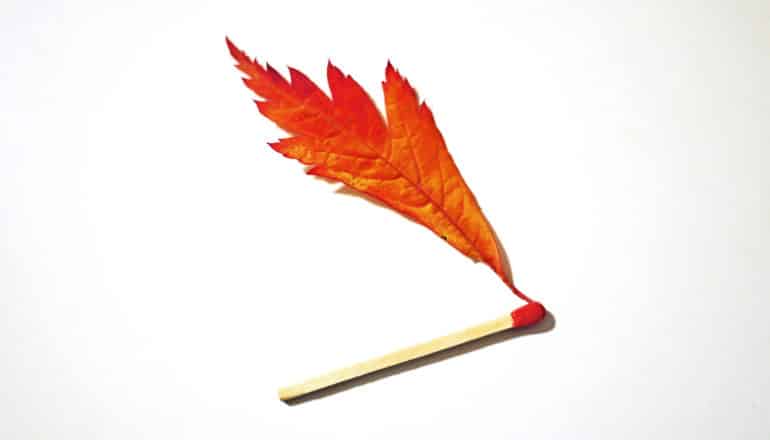 A match has a red/orange leaf near its head to look like fire