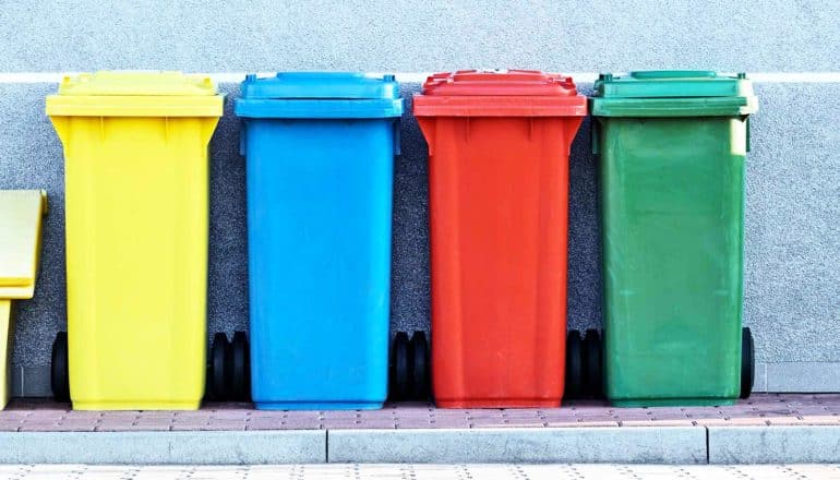 colorful trash cans