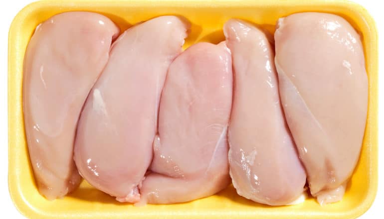 5 chicken breasts in a yellow package