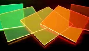 5 different colors of the luminescent solar collectors for use in windows