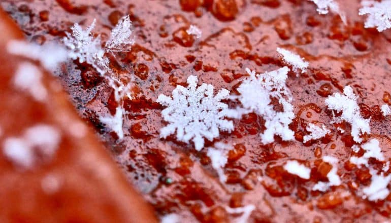 snowflake on dark orange surface