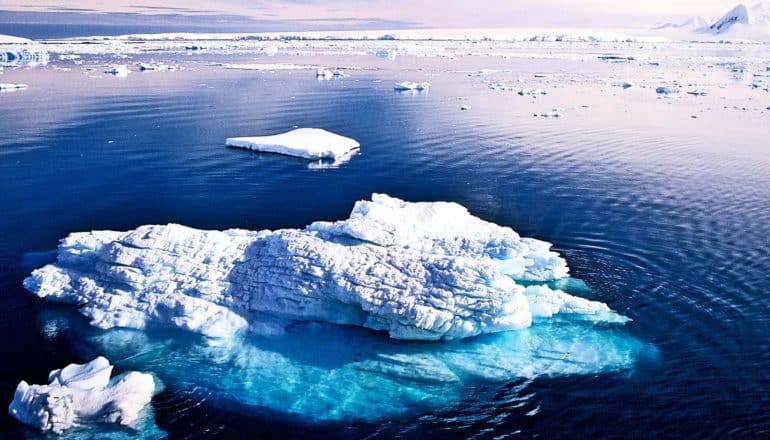 An ice float in the blue ocean