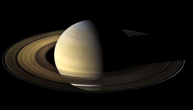 Saturn against a black background