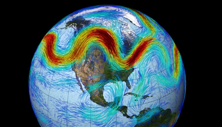 wavy band across Canada on globe