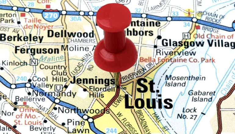 pushpin in map of St. Louis