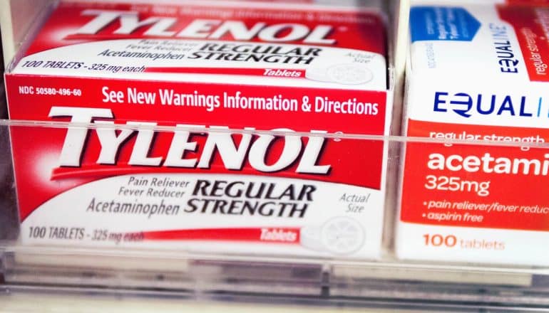 box of regular strength tylenol on shelf