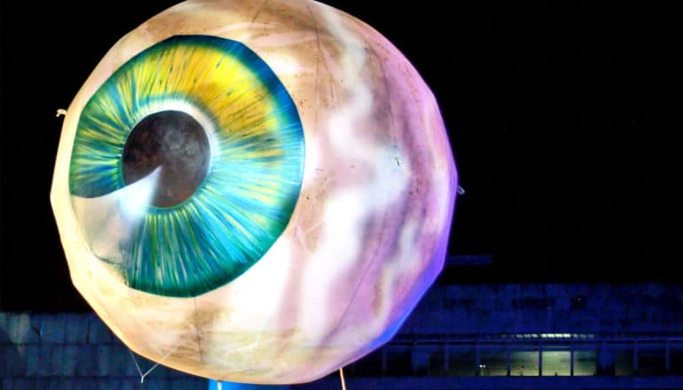 A large art installation of an eyeball