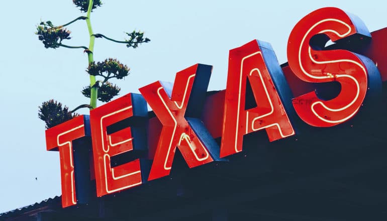 neon sign says "TEXAS"