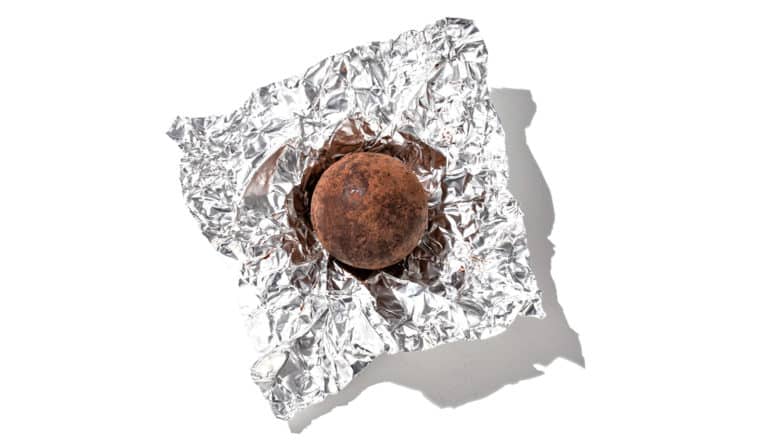 chocolate truffle in foil wrapper