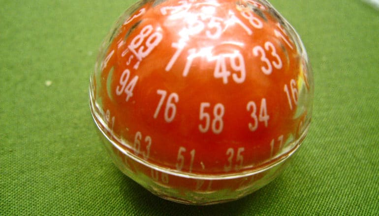 orange ball with various numbers on it