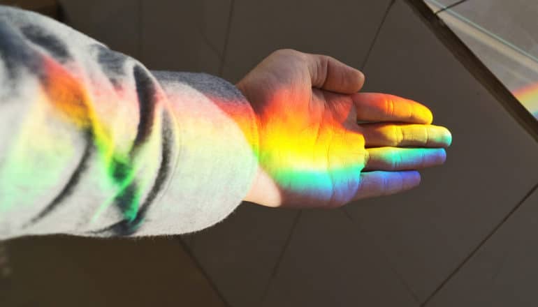 rainbow on hand and arm