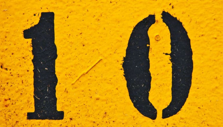 Black numbers on a yellow background read "10"