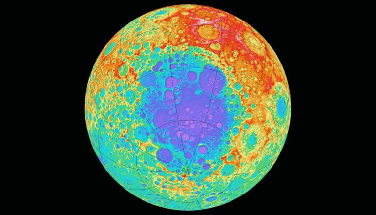 colorful topographic map of moon