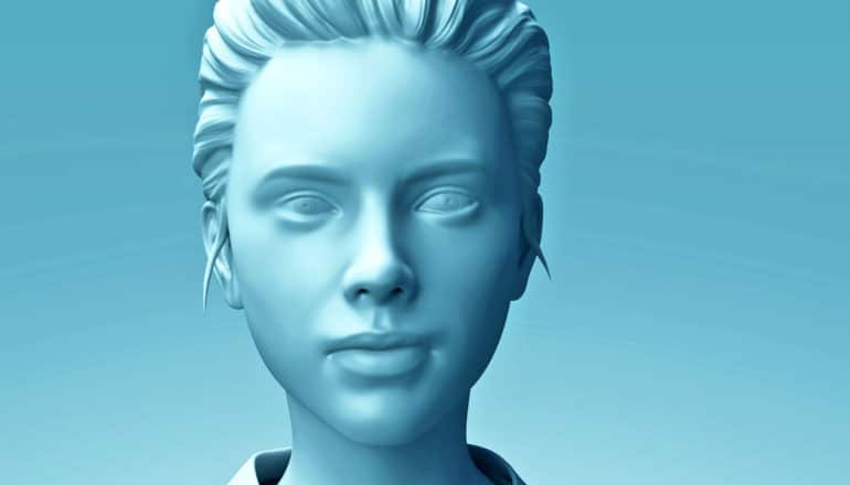 androgynous mannequin head in blue