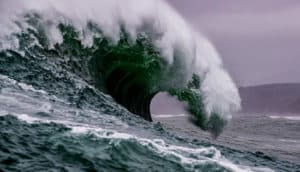 gloomy sky and giant wave