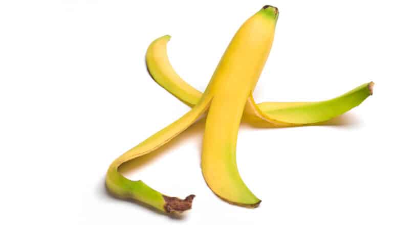 A banana peel on a white background.