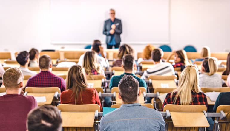 rear view of students in lecture