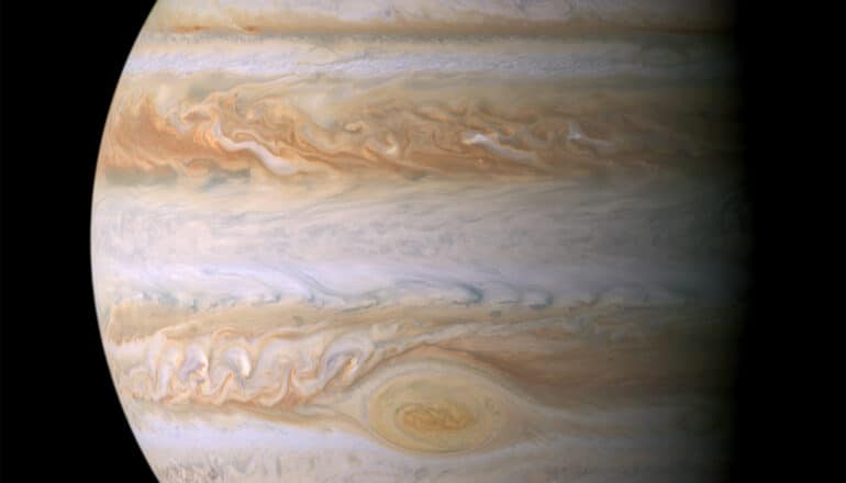 A shot of Jupiter from the Cassini satellite.