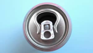 An empty soda can shot from above.