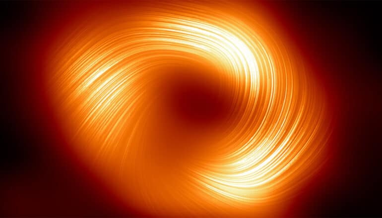 Red and orange swirls around a dark center.